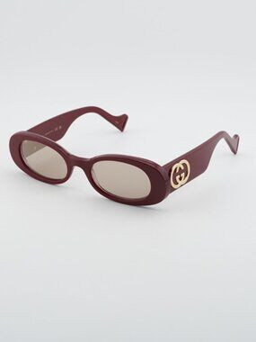 Gucci GG0517S 009 Sunglasses Burgundy Oval Frame, Brown with Mirror Lenses